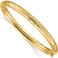 10K Yellow Gold Florentine Hinged Baby Bangle with Safety Bar and Diamond-Cut Texture