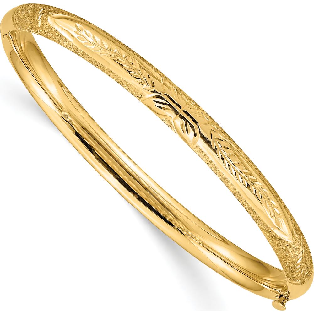 10K Yellow Gold Florentine Hinged Baby Bangle with Safety Bar and Diamond-Cut Texture