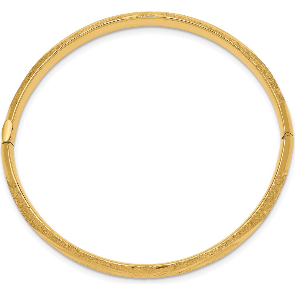 10K Yellow Gold Florentine Hinged Baby Bangle with Safety Bar and Diamond-Cut Texture