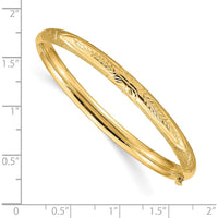 10K Yellow Gold Florentine Hinged Baby Bangle with Safety Bar and Diamond-Cut Texture