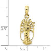 10K Yellow Gold Florida Lobster Themed Pendant Charm - Polished Finish