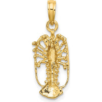 10K Yellow Gold Florida Lobster Themed Pendant Charm - Polished Finish
