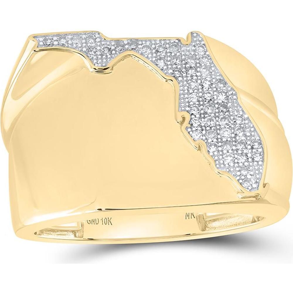 10K Yellow Gold Florida State Band Ring with Round Prong-Set Diamonds - 1/4 Carat Total Diamond Weight
