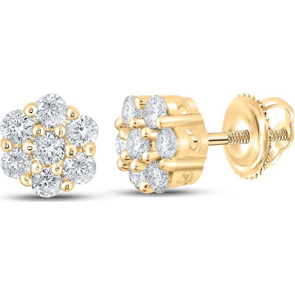 10K Yellow Gold Flower Cluster Stud Earrings with Prong-Set Round Diamonds - 0.25 Carat Total Diamond Weight