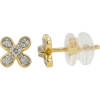 10K Yellow Gold Flower Stud Earrings with Round Cut Diamonds - 0.10 Carat Total Diamond Weight