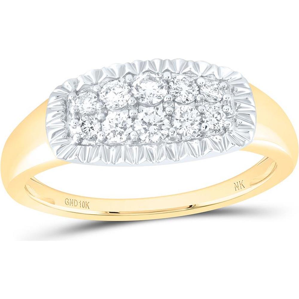 10K Yellow Gold Fluted Band with Prong-Set Round Diamonds - 0.51 Carat Total Diamond Weight