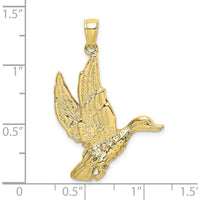 10K Yellow Gold Flying Mallard Duck Charm with Textured Finish - 35.8mm Length