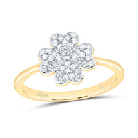 10K Yellow Gold Four-Heart Clover Motif Ring with Round Natural Diamonds - 1/5 Carat Total Diamond Weight