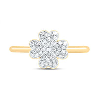 10K Yellow Gold Four-Heart Clover Motif Ring with Round Natural Diamonds - 1/5 Carat Total Diamond Weight
