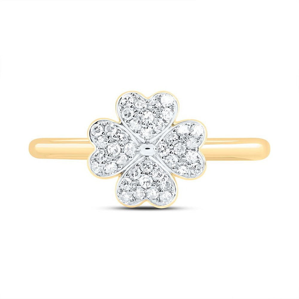 10K Yellow Gold Four-Heart Clover Motif Ring with Round Natural Diamonds - 1/5 Carat Total Diamond Weight