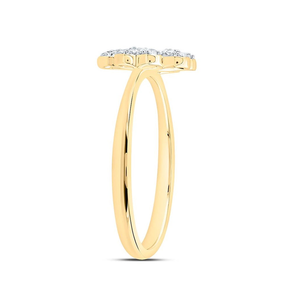 10K Yellow Gold Four-Heart Clover Motif Ring with Round Natural Diamonds - 1/5 Carat Total Diamond Weight