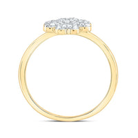 10K Yellow Gold Four-Heart Clover Motif Ring with Round Natural Diamonds - 1/5 Carat Total Diamond Weight