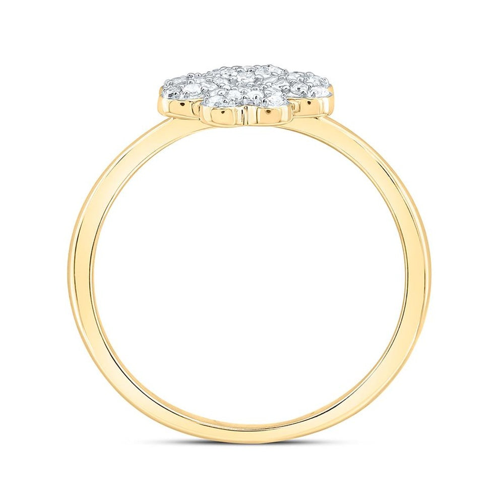 10K Yellow Gold Four-Heart Clover Motif Ring with Round Natural Diamonds - 1/5 Carat Total Diamond Weight