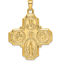 10K Yellow Gold Four-Way Medal Pendant - Religious Symbol with Sacred Heart, Virgin Mary, St. Joseph & Christ Design