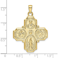 10K Yellow Gold Four-Way Medal Pendant - Religious Symbol with Sacred Heart, Virgin Mary, St. Joseph & Christ Design