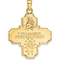 10K Yellow Gold Four-Way Medal Pendant - Religious Symbol with Sacred Heart, Virgin Mary, St. Joseph & Christ Design