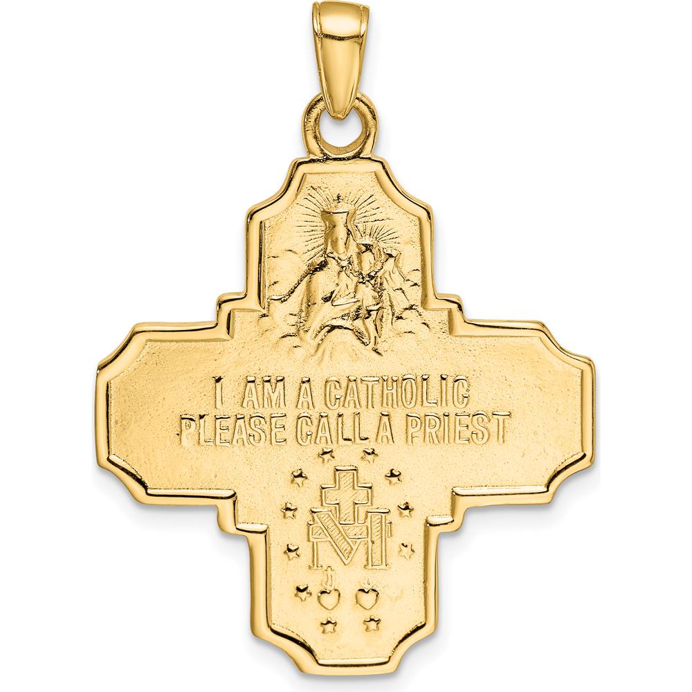 10K Yellow Gold Four-Way Medal Pendant - Religious Symbol with Sacred Heart, Virgin Mary, St. Joseph & Christ Design