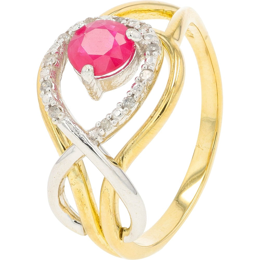 10K Yellow Gold Free Form Ring with Round Ruby and Diamond Accents - 0.60 Carat Ruby and 0.06 Carat Total Diamond Weight