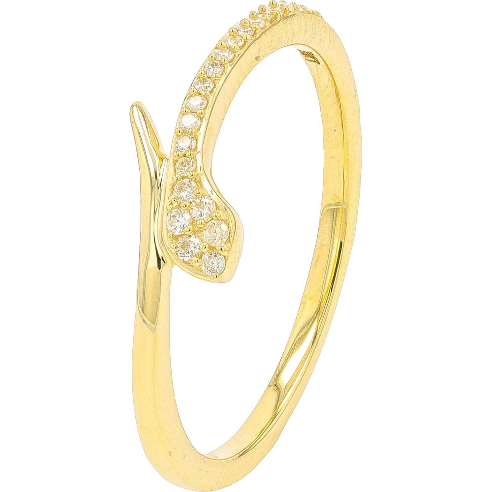 10K Yellow Gold Free-Form Snake Bypass Ring with Pavé-Set Round Diamonds - 0.08 Carat Total Diamond Weight