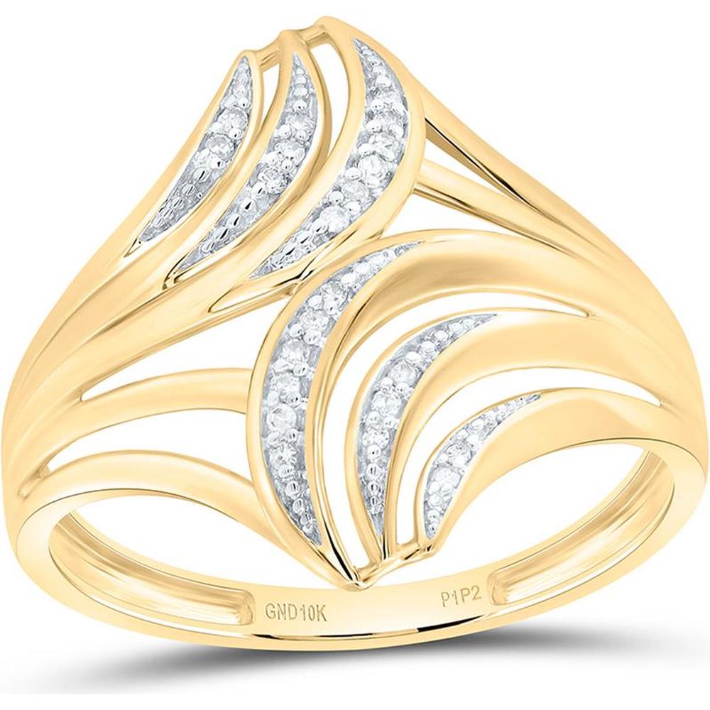 10K Yellow Gold Freeform Ring with Pave-Set Round Diamonds - 1/20 Carat Total Diamond Weight