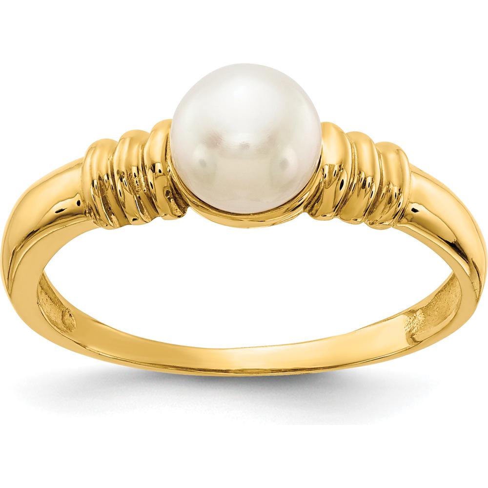 10K Yellow Gold Freshwater Button Pearl Ring - 5-6mm Cultured Pearl