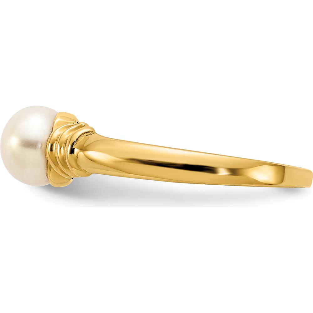 10K Yellow Gold Freshwater Button Pearl Ring - 5-6mm Cultured Pearl