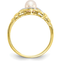 10K Yellow Gold Freshwater Cultured Pearl and Diamond Ring with 2 Round Diamonds - 0.01 Carat Total Diamond Weight