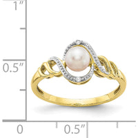 10K Yellow Gold Freshwater Cultured Pearl and Diamond Ring with 2 Round Diamonds - 0.01 Carat Total Diamond Weight
