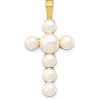 10K Yellow Gold Freshwater Cultured Pearl Cross Pendant with 7 Button Pearls