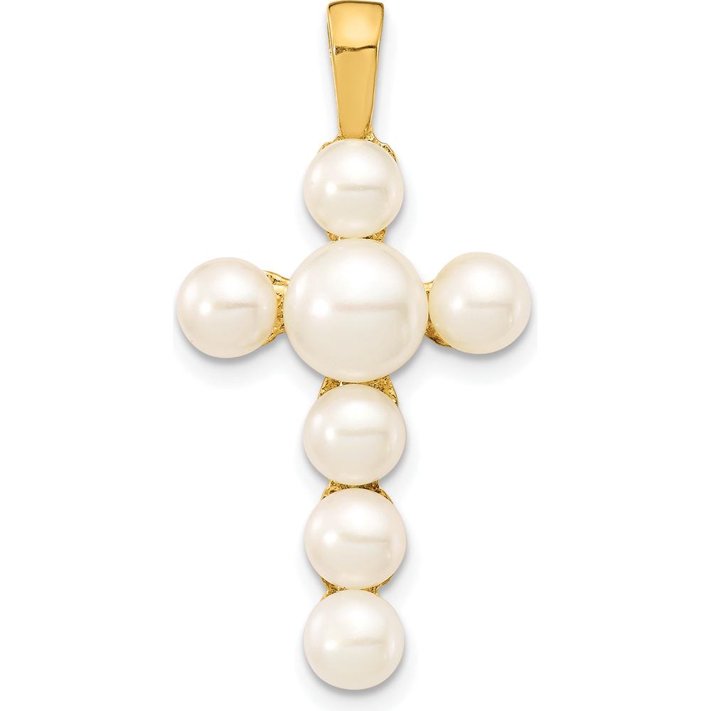 10K Yellow Gold Freshwater Cultured Pearl Cross Pendant with 7 Button Pearls