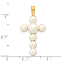 10K Yellow Gold Freshwater Cultured Pearl Cross Pendant with 7 Button Pearls