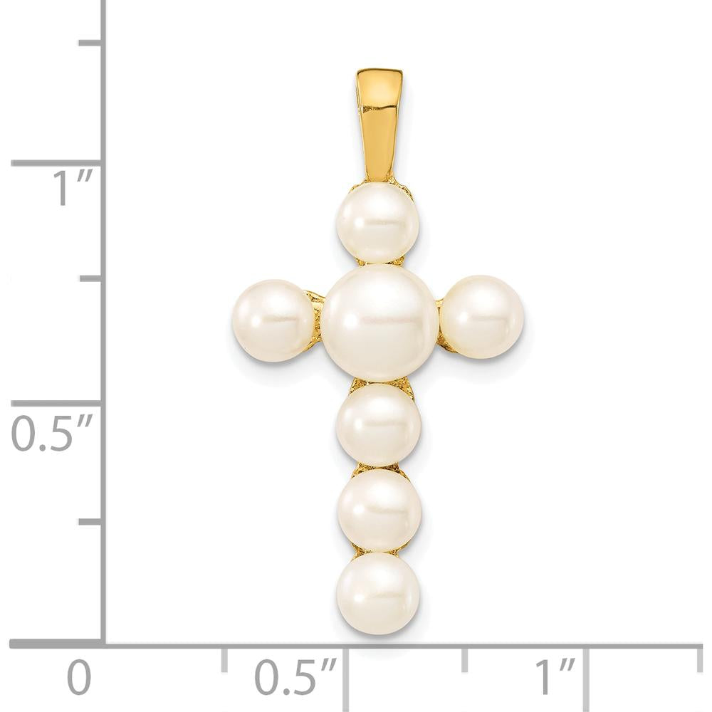 10K Yellow Gold Freshwater Cultured Pearl Cross Pendant with 7 Button Pearls