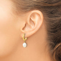 10K Yellow Gold Freshwater Cultured Pearl Hoop Dangle Earrings - 12mm Total Pearl Weight