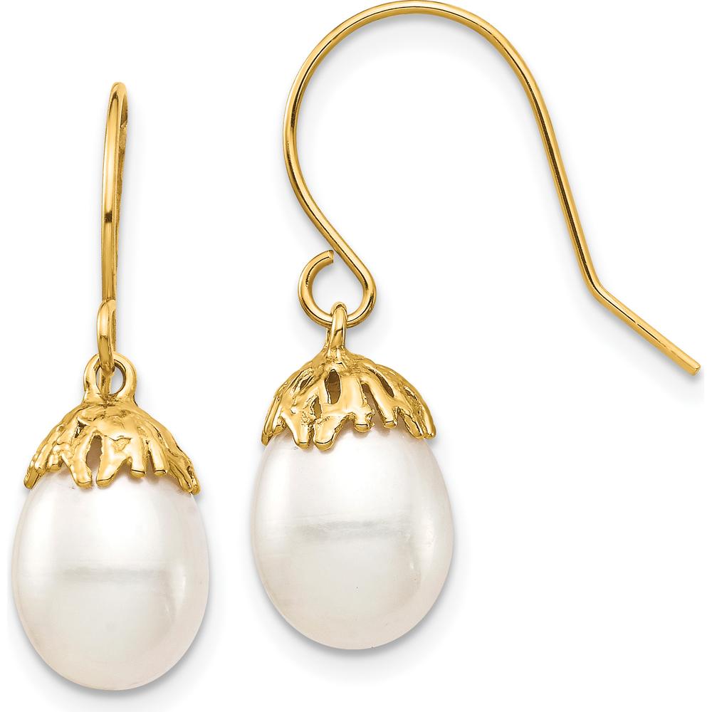 10K Yellow Gold Freshwater Cultured Rice Pearl Dangle Earrings - 7-8mm Size