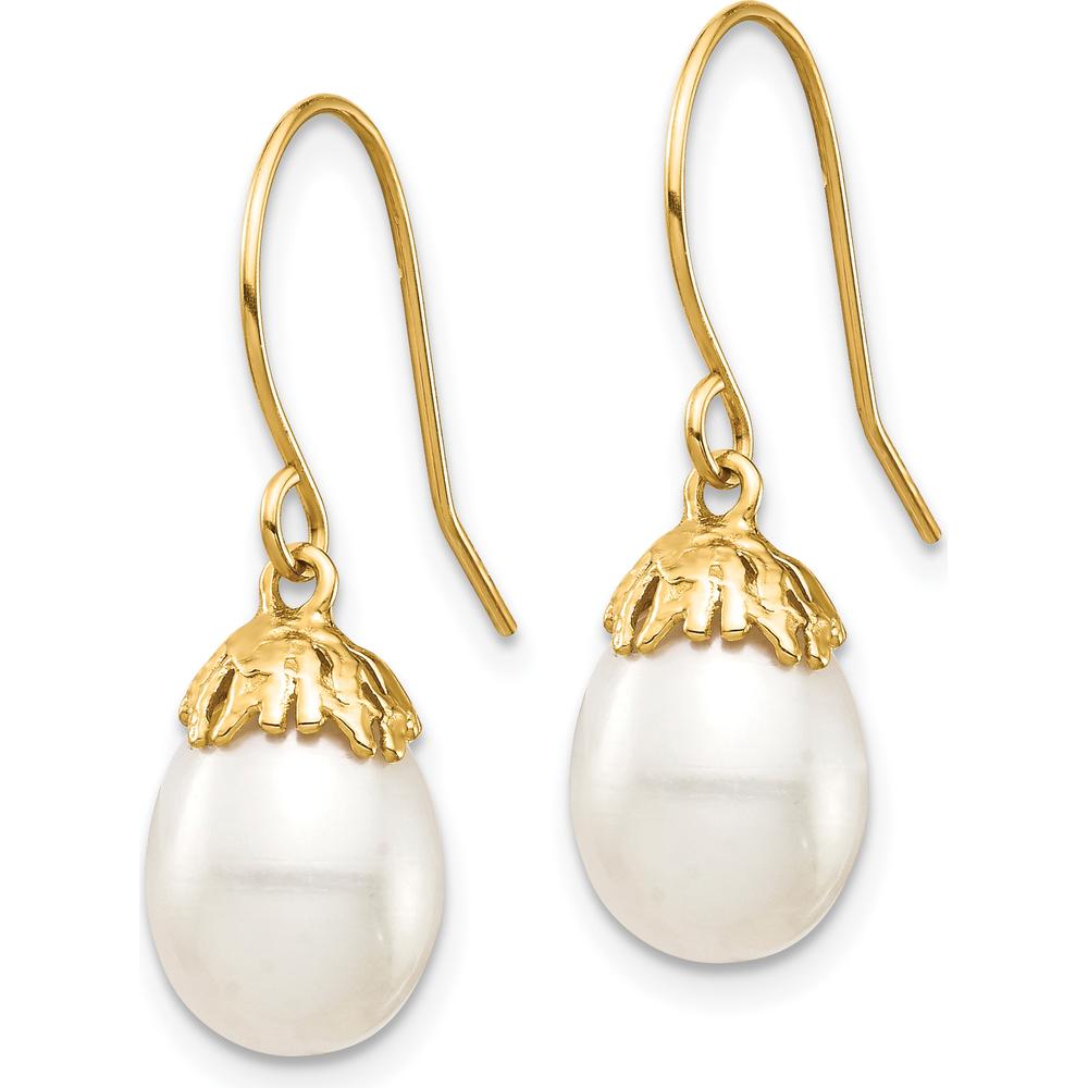 10K Yellow Gold Freshwater Cultured Rice Pearl Dangle Earrings - 7-8mm Size