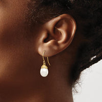 10K Yellow Gold Freshwater Cultured Rice Pearl Dangle Earrings - 7-8mm Size