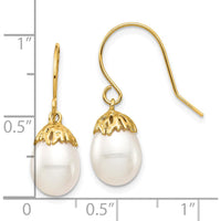 10K Yellow Gold Freshwater Cultured Rice Pearl Dangle Earrings - 7-8mm Size