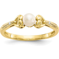 10K Yellow Gold Freshwater Pearl and Round Diamond Ring - 0.01 Carat Total Diamond Weight