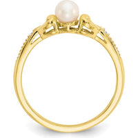 10K Yellow Gold Freshwater Pearl and Round Diamond Ring - 0.01 Carat Total Diamond Weight