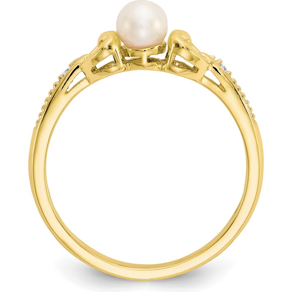 10K Yellow Gold Freshwater Pearl and Round Diamond Ring - 0.01 Carat Total Diamond Weight