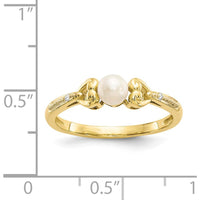 10K Yellow Gold Freshwater Pearl and Round Diamond Ring - 0.01 Carat Total Diamond Weight