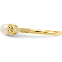 10K Yellow Gold Freshwater Pearl and Round Diamond Ring - 0.01 Carat Total Diamond Weight