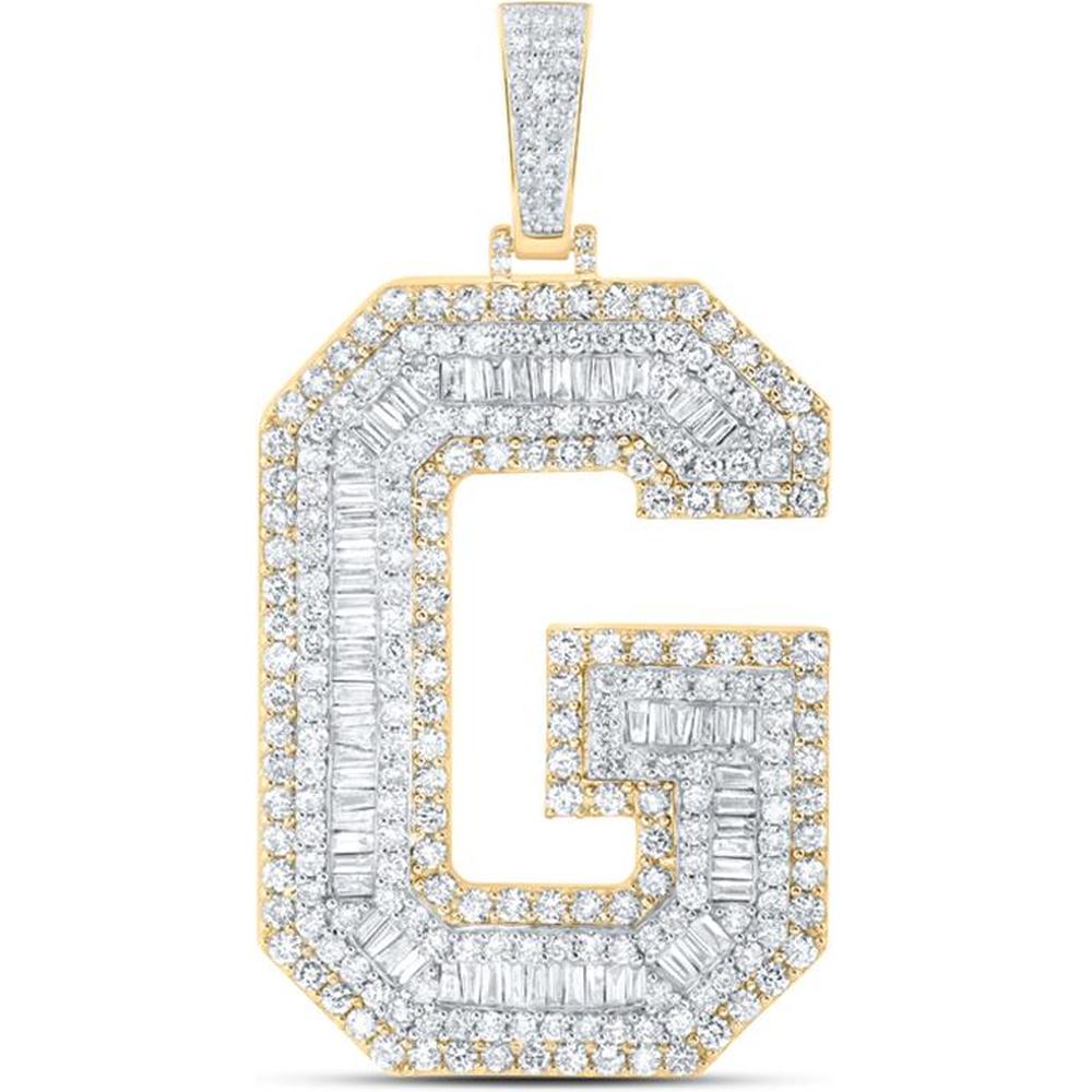 10K Yellow Gold G Initial Diamond Charm Pendant with Baguette and Round Diamonds - 5.88 Carat Total Diamond Weight