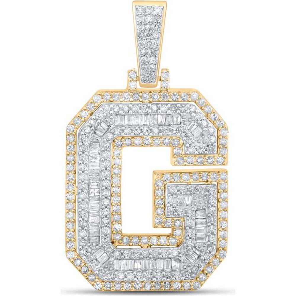 10K Yellow Gold G Initial Letter Pendant with Round and Baguette Diamonds - 1.15 Carat Total Diamond Weight