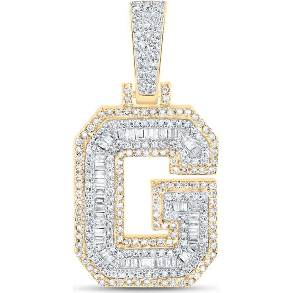 10K Yellow Gold G Initial Pendant with Baguette and Round Diamonds - 0.63 Carat Total Diamond Weight
