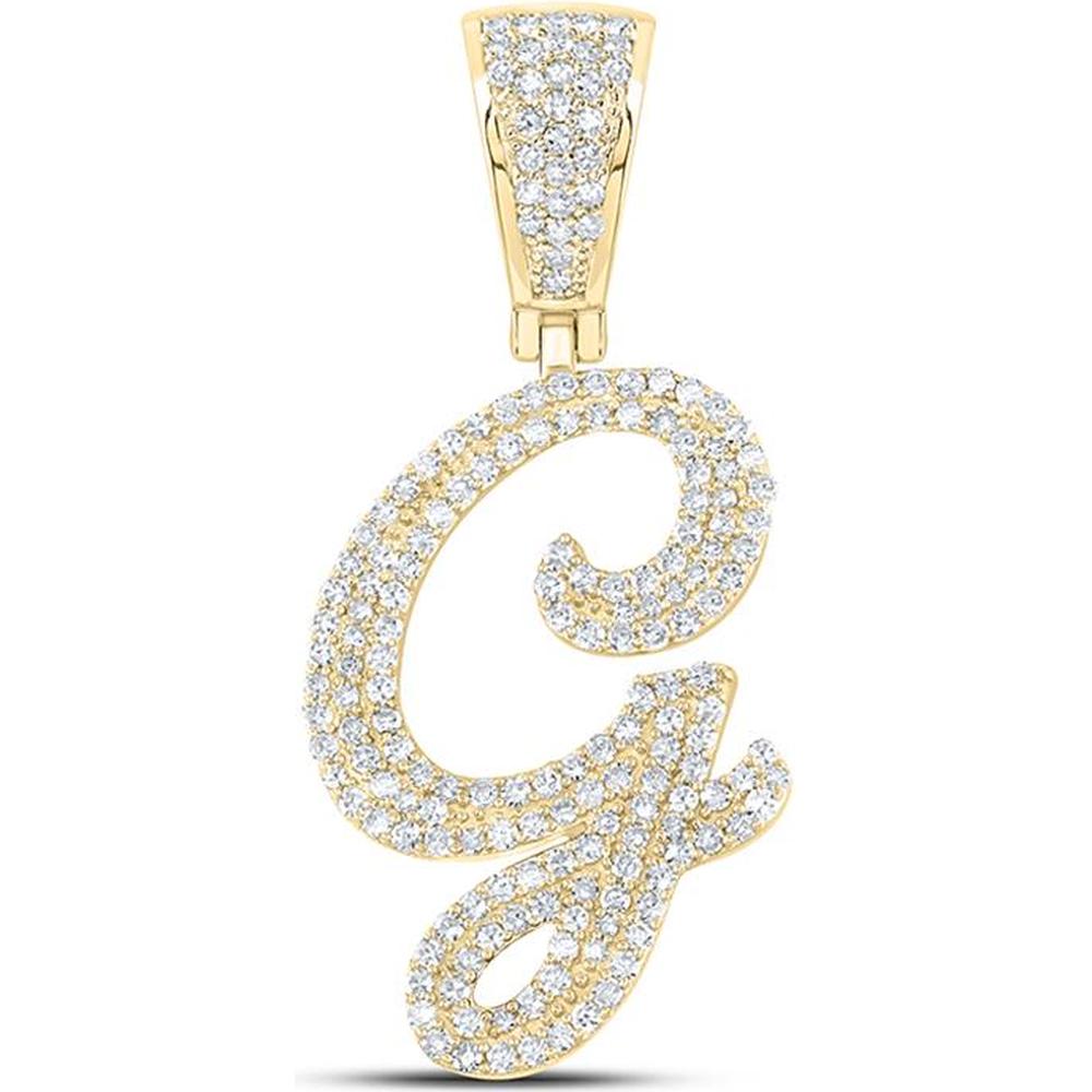 10K Yellow Gold "G" Initial Pendant with Prong-Set Round Diamonds - 0.87 Carat Total Diamond Weight