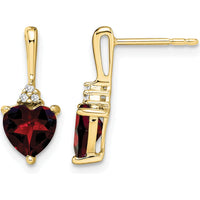 10K Yellow Gold Garnet and Diamond Heart Drop Earrings - 0.75 Carat Garnet and 0.03 Carat Diamond Total Weight by Monteluci Fine Jewelry