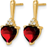 10K Yellow Gold Garnet and Diamond Heart Drop Earrings - 0.75 Carat Garnet and 0.03 Carat Diamond Total Weight by Monteluci Fine Jewelry