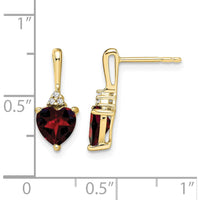 10K Yellow Gold Garnet and Diamond Heart Drop Earrings - 0.75 Carat Garnet and 0.03 Carat Diamond Total Weight by Monteluci Fine Jewelry