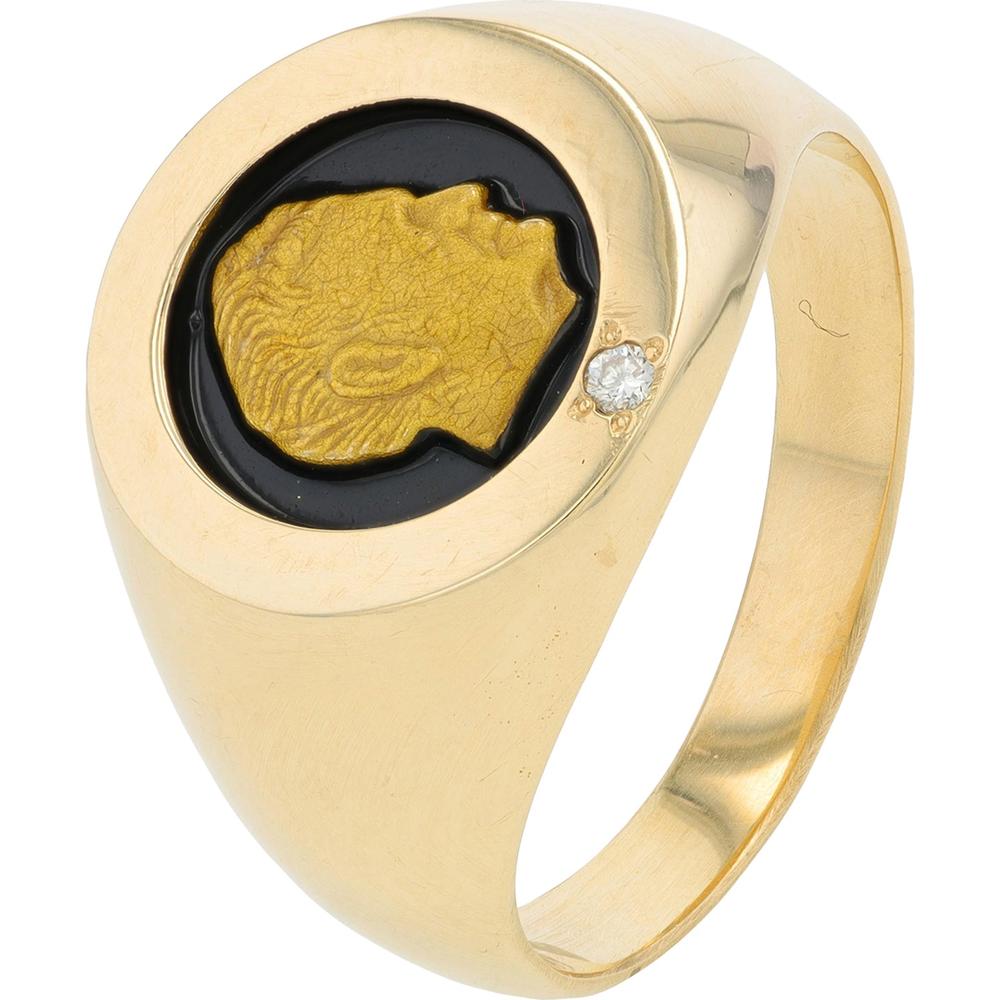 10K Yellow Gold Gents Ring with 0.02 Carat Diamond Accent and Sculpted Cameo Profile